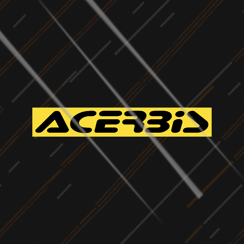 Acerbis sticker on a black background with diagonal lines