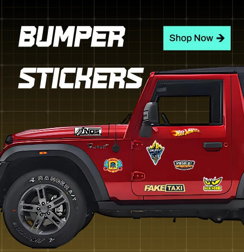 Car bumper stickers on SUV with travel, racing and offroad vinyl decals for cars and bikes