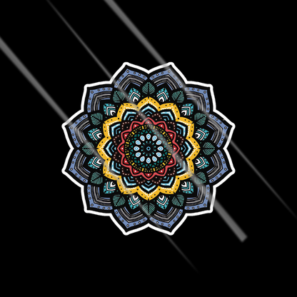 Mandala 2 waterproof sticker for motorcycle car laptop - geometric pattern blue yellow vinyl decal India