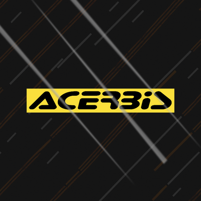 Acerbis sticker on a black background with diagonal lines