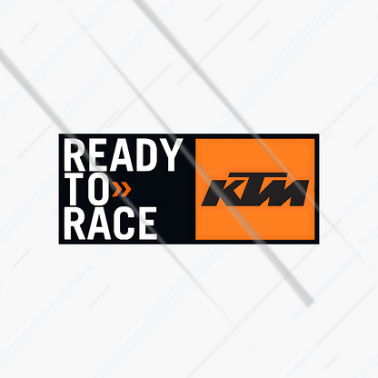 KTM sticker with 'Ready to Race' text on a white background