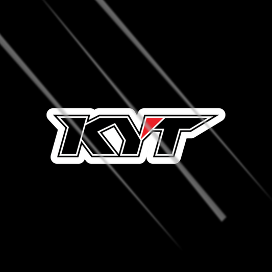 KYT logo stickers on a black background with diagonal lines