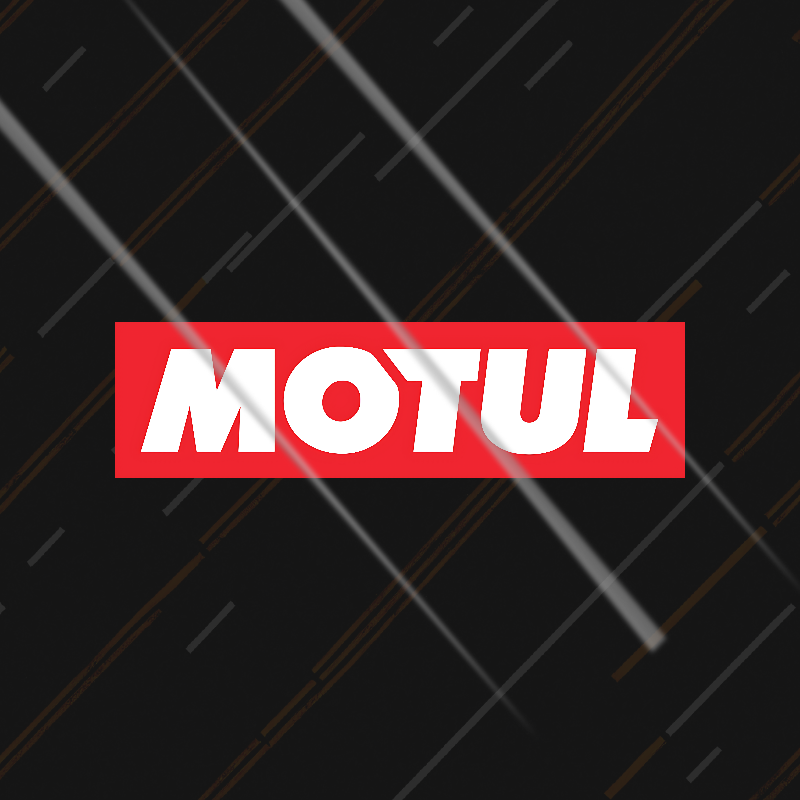 Motul sticker on a black background with diagonal lines