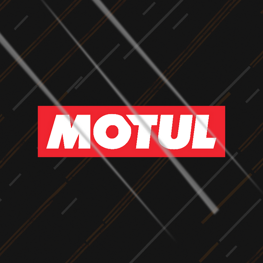 Motul sticker on a black background with diagonal lines