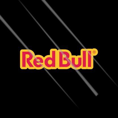 Red Bull logo sticker on a black background with diagonal lines