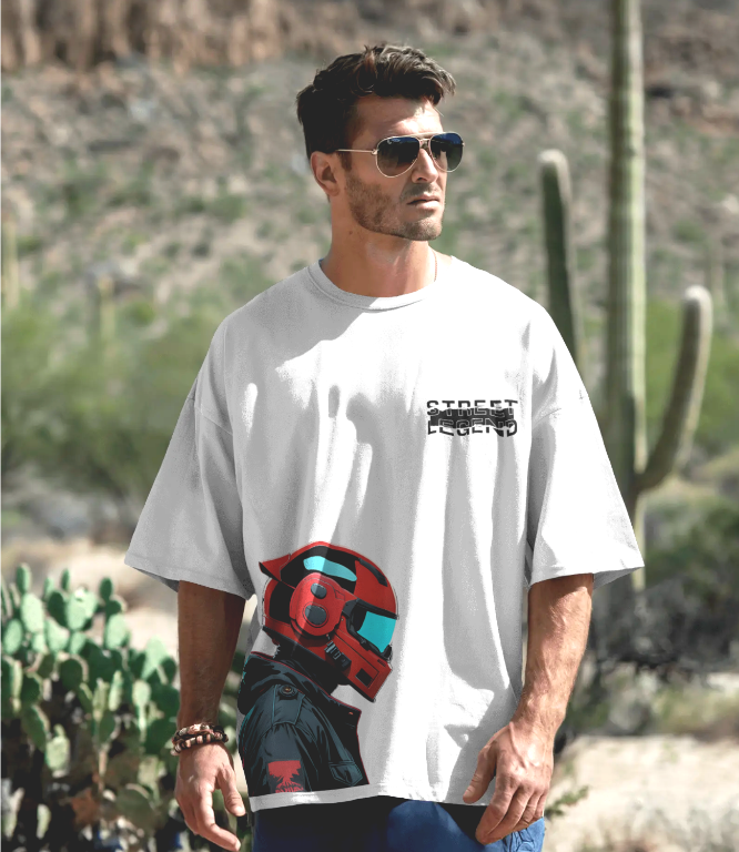 Street Legend: cyberpunk oversized t shirt streetwear outfit futuristic graphic biker style India