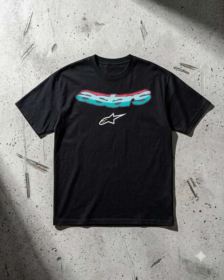 Alpinestars graphic black regular T-shirt with multi-colour chest print