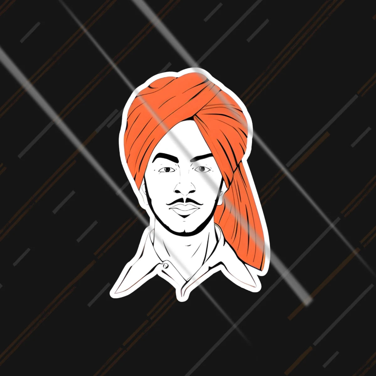 Bhagat Singh freedom fighter turbaned portrait sticker 3 inch in matte vinyl