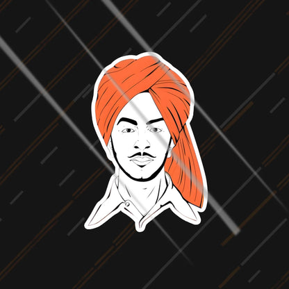 Bhagat Singh freedom fighter turbaned portrait sticker 3 inch in matte vinyl