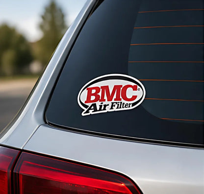 BMC Air Filter sticker on a car rear windshield