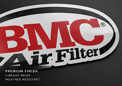 Close up of BMC Air Filter sticker premium vinyl finish weather resistant
