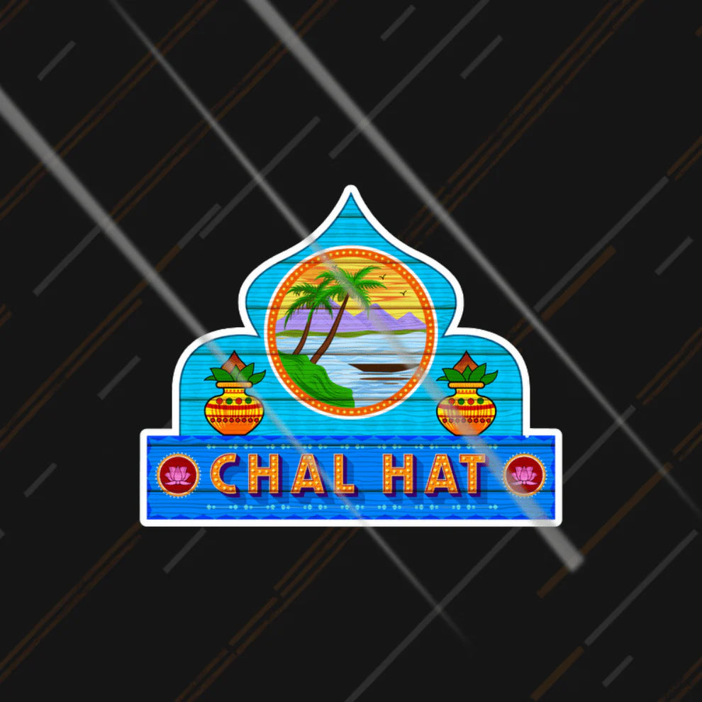 chal hat funny sticker with colorful indian design for cars and bikes