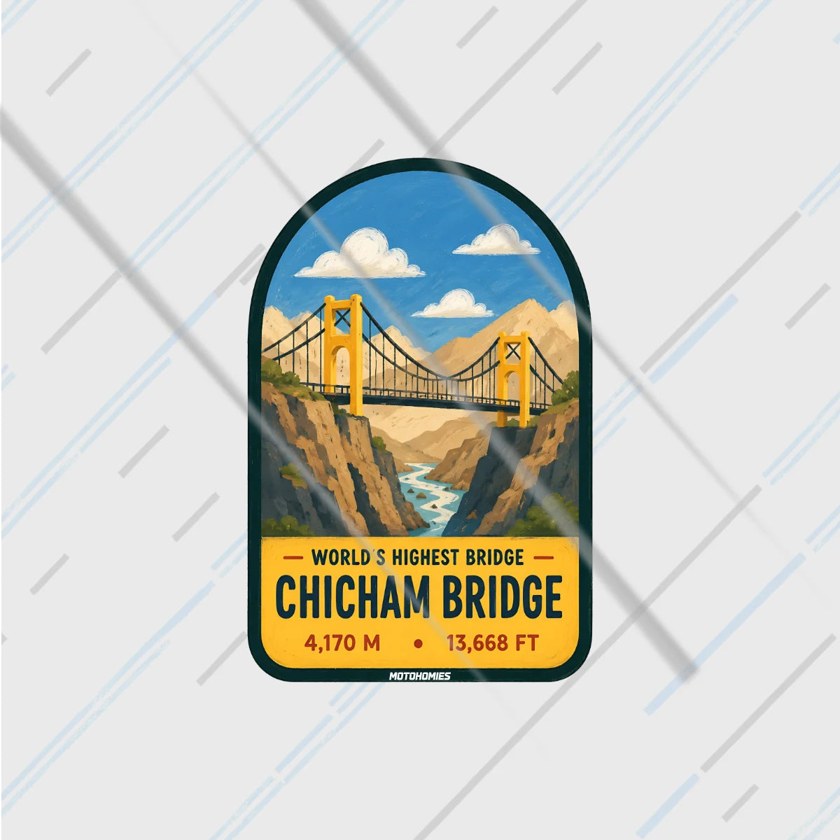 Chicham Bridge travel badge reflective sticker 3 inch glowing under headlights at night