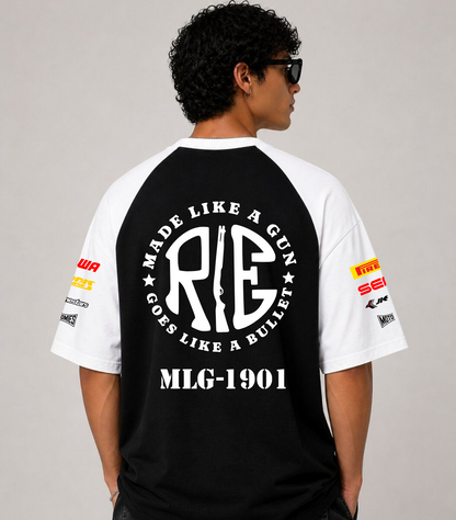 Enfielder MLG-1901 race jersey back print with Made Like A Gun Goes Like A Bullet Royal Enfield monogram