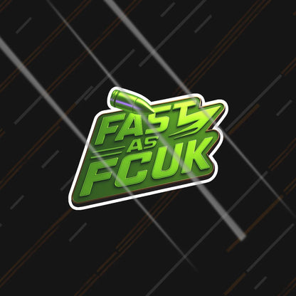 Fast As FCUK green metallic bullet sticker 3 inch in matte vinyl for bike and helmet