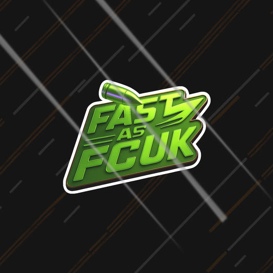 Fast As FCUK green metallic bullet sticker 3 inch in matte vinyl for bike and helmet