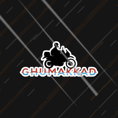 Ghumakkad घुमक्कड़ Hindi wanderer sticker 3 inch with wheelie rider in matte vinyl