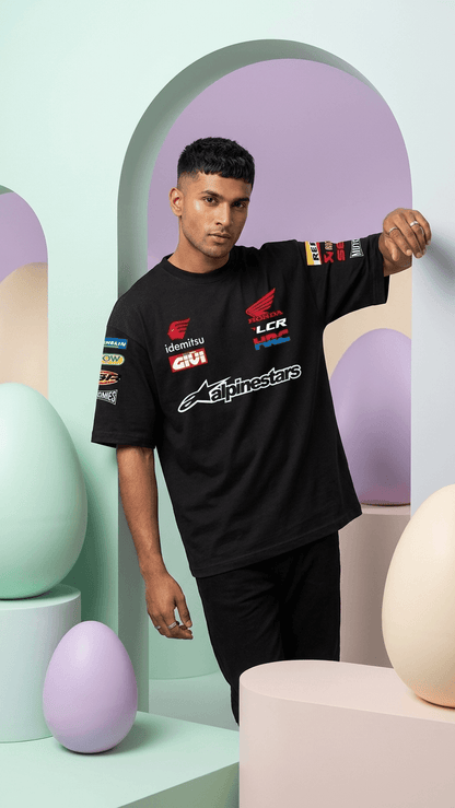 Honda MotoGP oversized t shirt outfit styling streetwear biker fashion India