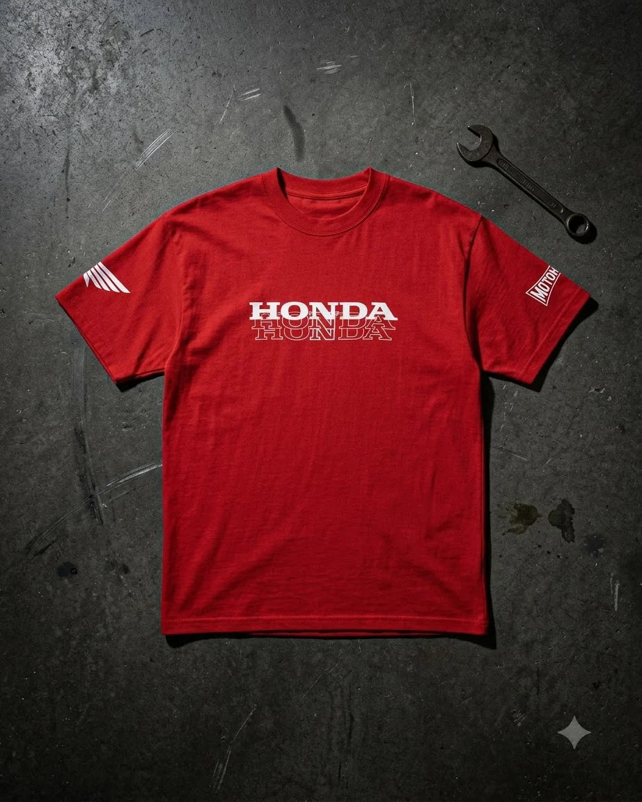 Honda red T-shirt with Honda graphic and sleeve branding