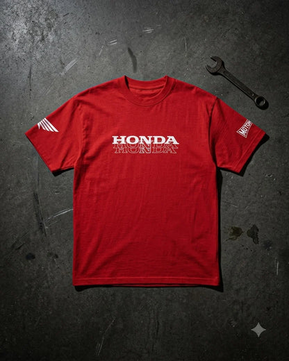 Honda red T-shirt with Honda graphic and sleeve branding