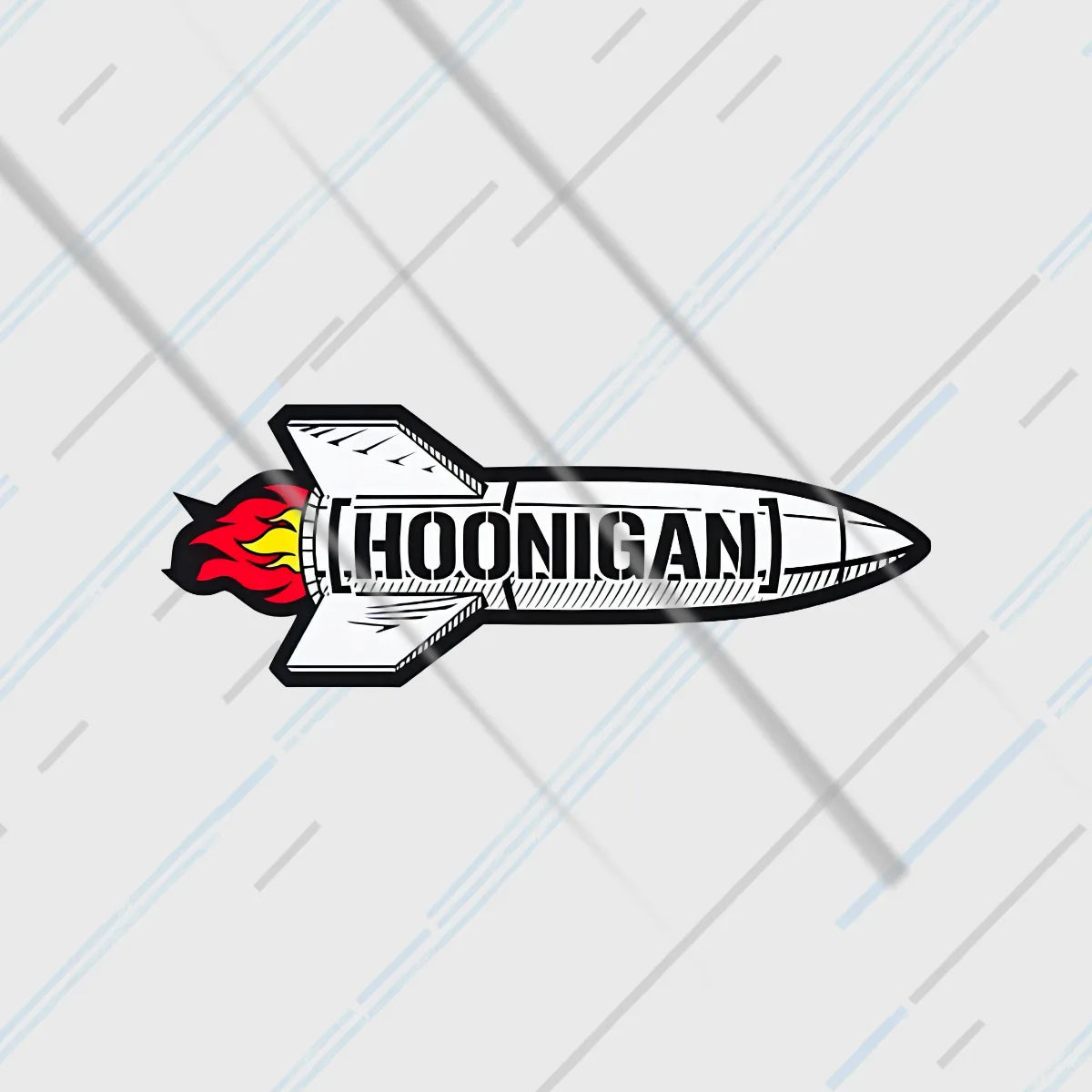 Hoonigan rocket reflective sticker 3 inch glowing under headlights at night