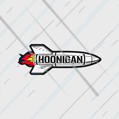 Hoonigan rocket reflective sticker 3 inch glowing under headlights at night