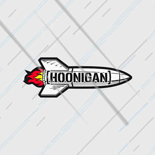 Hoonigan rocket reflective sticker 3 inch glowing under headlights at night