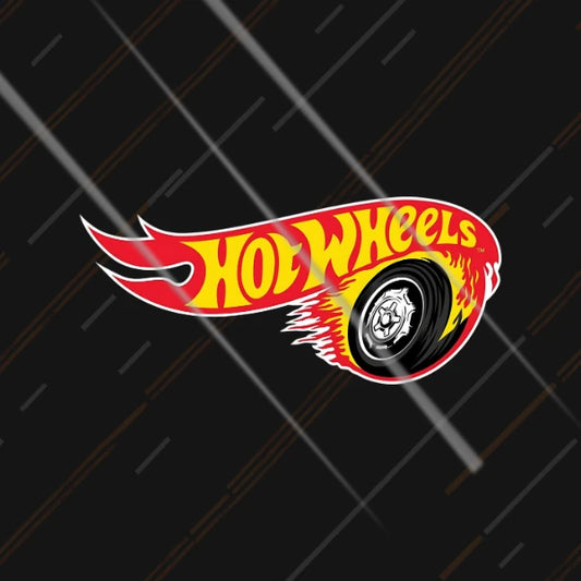 Hot Wheels reflective sticker 3 inch with winged wheel logo glowing under headlights at night