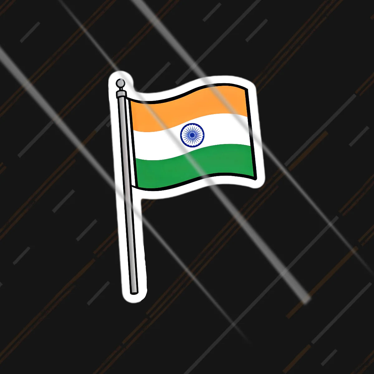 India flag on pole waving tiranga with Ashoka Chakra sticker 3 inch matte vinyl