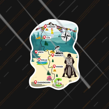 Leh Expedition map reflective sticker 3 inch glowing under headlights at night