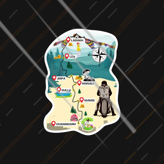 Leh Expedition map reflective sticker 3 inch glowing under headlights at night