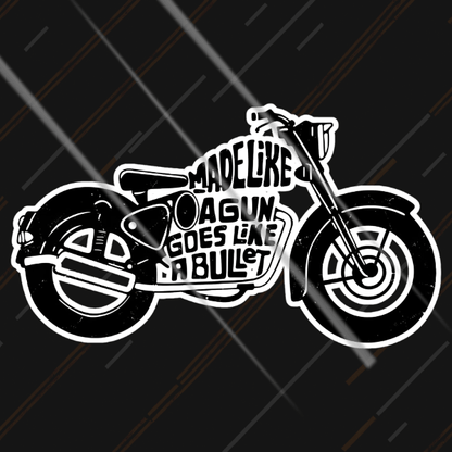 Made Like A Gun motorcycle silhouette reflective sticker glowing under headlights at night