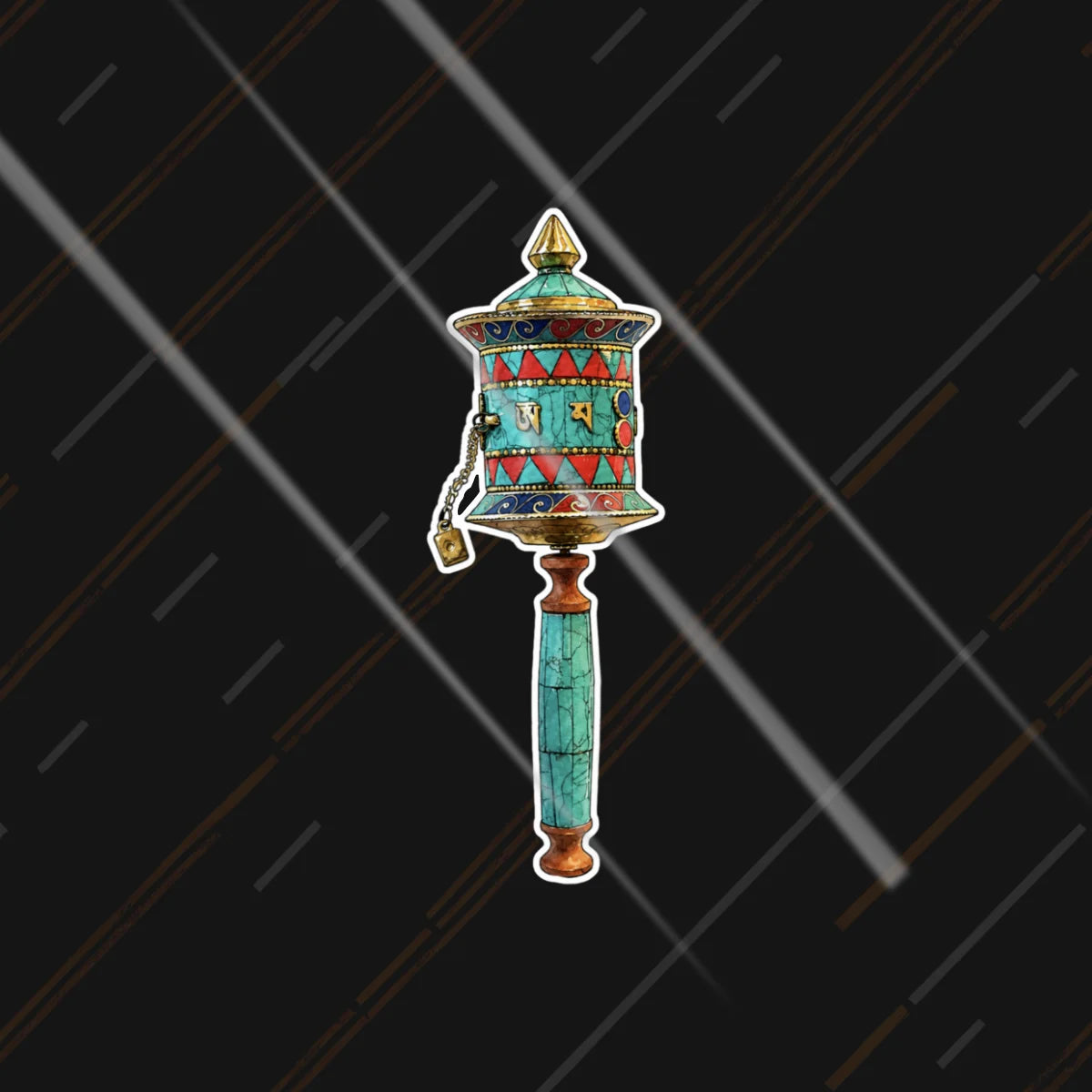 Mani prayer wheel reflective sticker 3 inch glowing under headlights at night