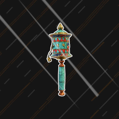 Mani prayer wheel reflective sticker 3 inch glowing under headlights at night