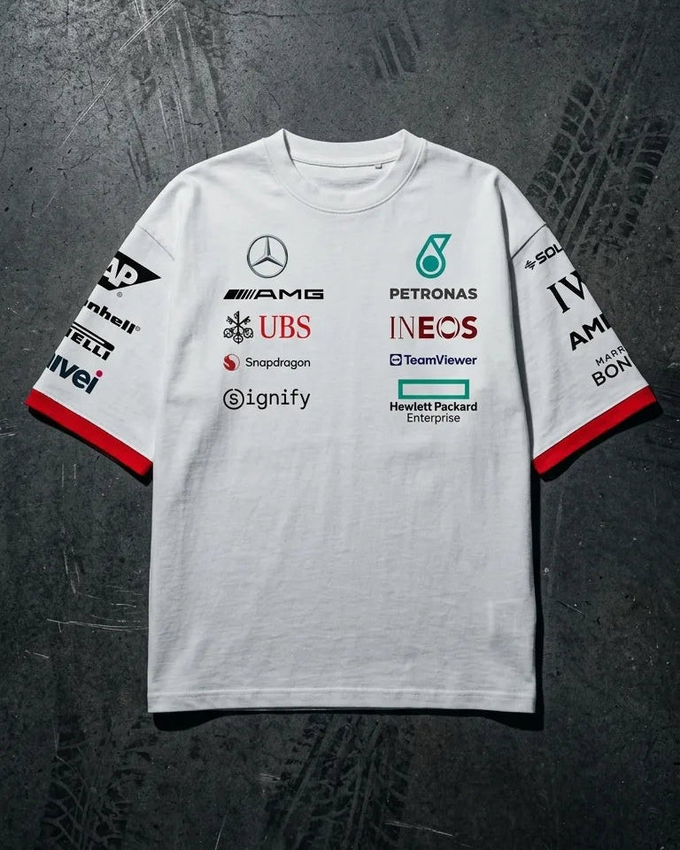 Mercedes AMG F1 inspired white t-shirt front design
