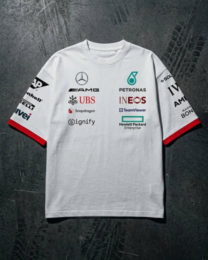Mercedes AMG F1 inspired white t-shirt front design