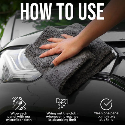 How to use the Motohomies microfiber cloth – wipe each panel, wring out, clean one at a time