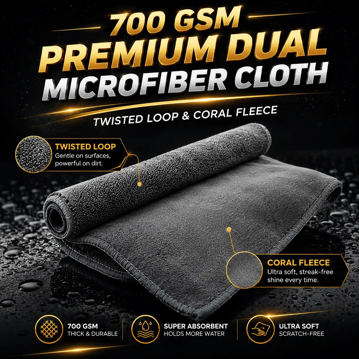 700 GSM dual-sided grey microfiber cloth – twisted-loop and coral-fleece sides – Motohomies