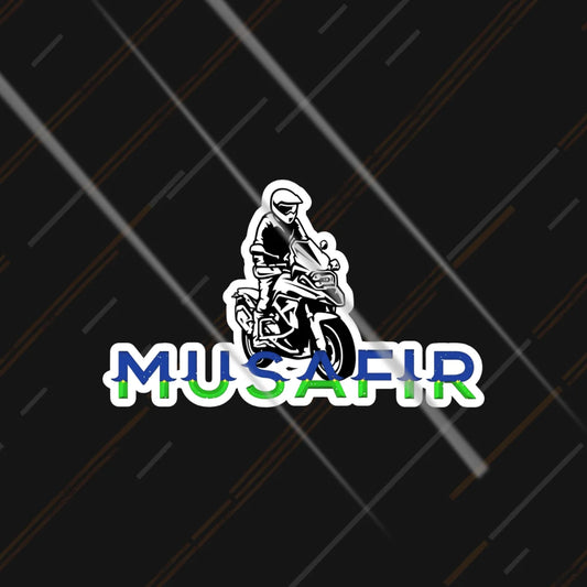 Musafir Rider reflective sticker 3 inch glowing under headlights at night