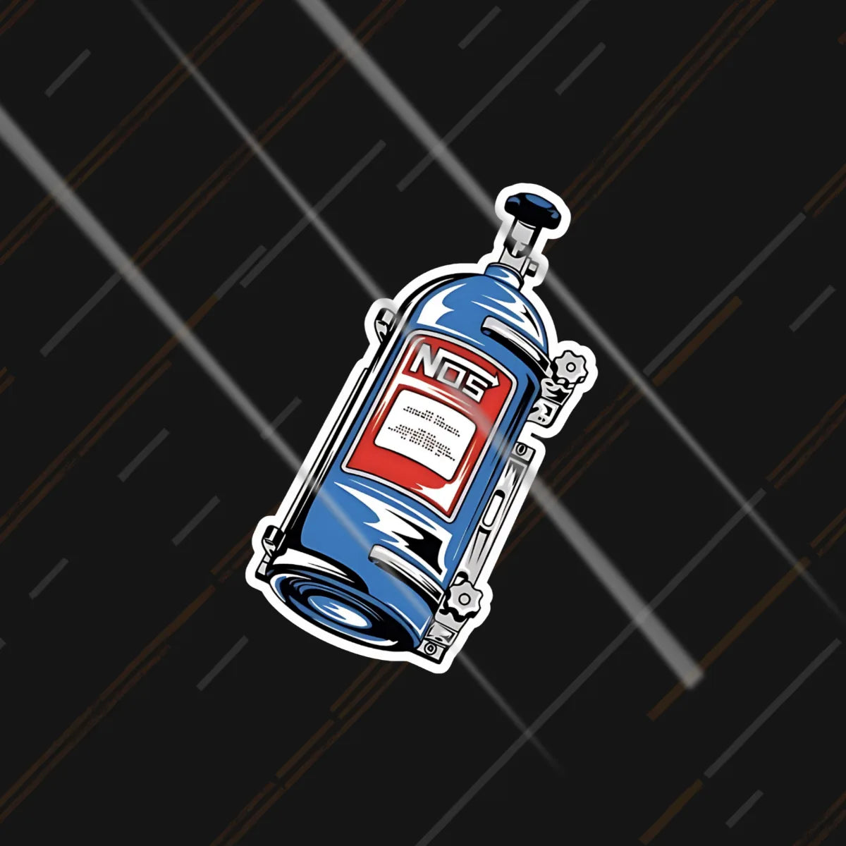 NOS nitrous bottle reflective sticker 3 inch glowing under headlights at night
