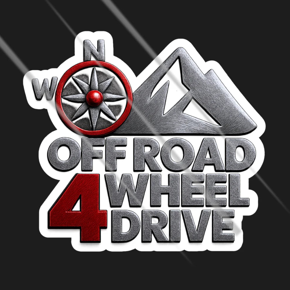 offroad 4 wheel drive sticker with compass and mountain design for 4x4 vehicles