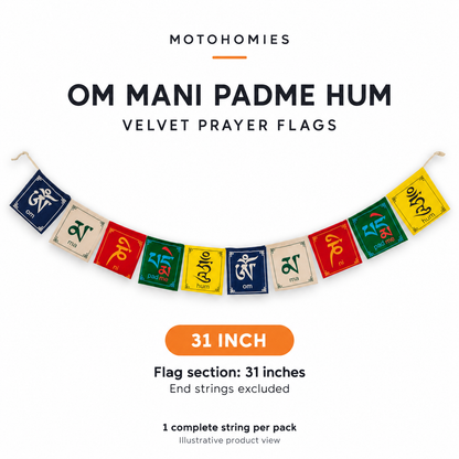 31-inch Om Mani Padme Hum velvet prayer flags, end strings excluded