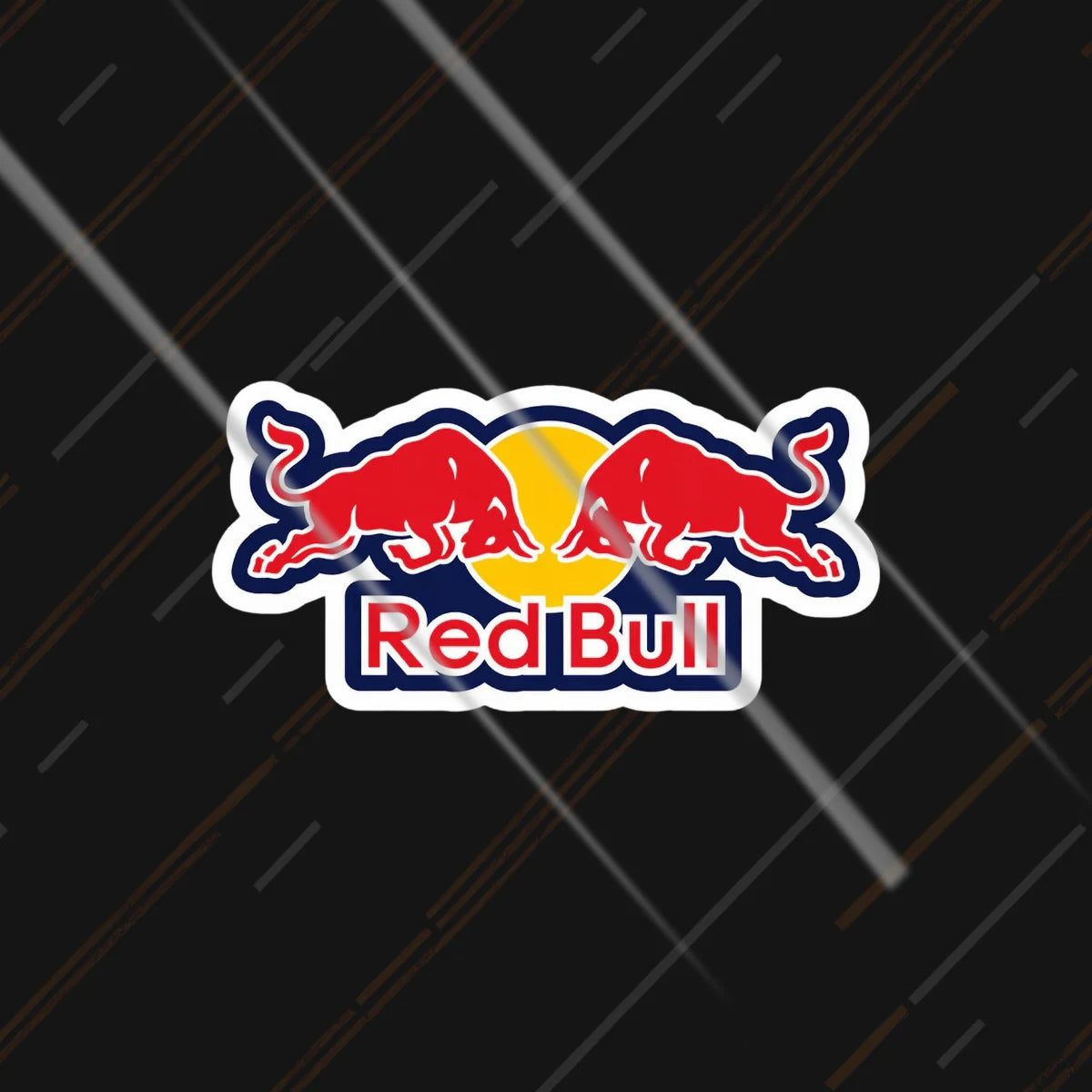 Red Bull twin bulls reflective sticker 3 inch glowing under headlights at night