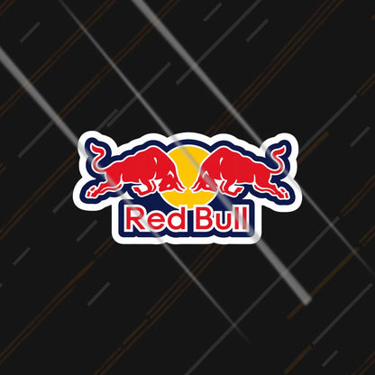 Red Bull twin bulls reflective sticker 3 inch glowing under headlights at night