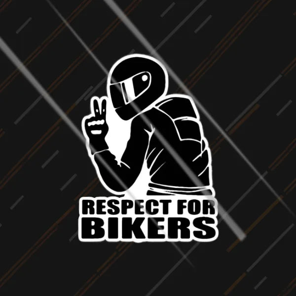 Respect for Bikers helmeted rider peace sign sticker 3 inch in matte vinyl
