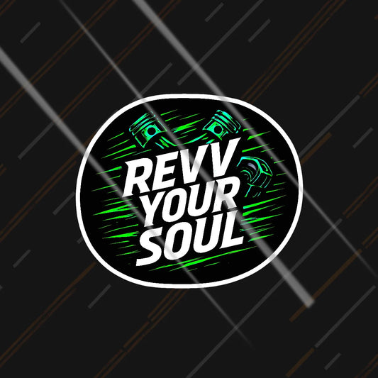 Revv Your Soul circular piston motorhead sticker 3 inch in matte vinyl