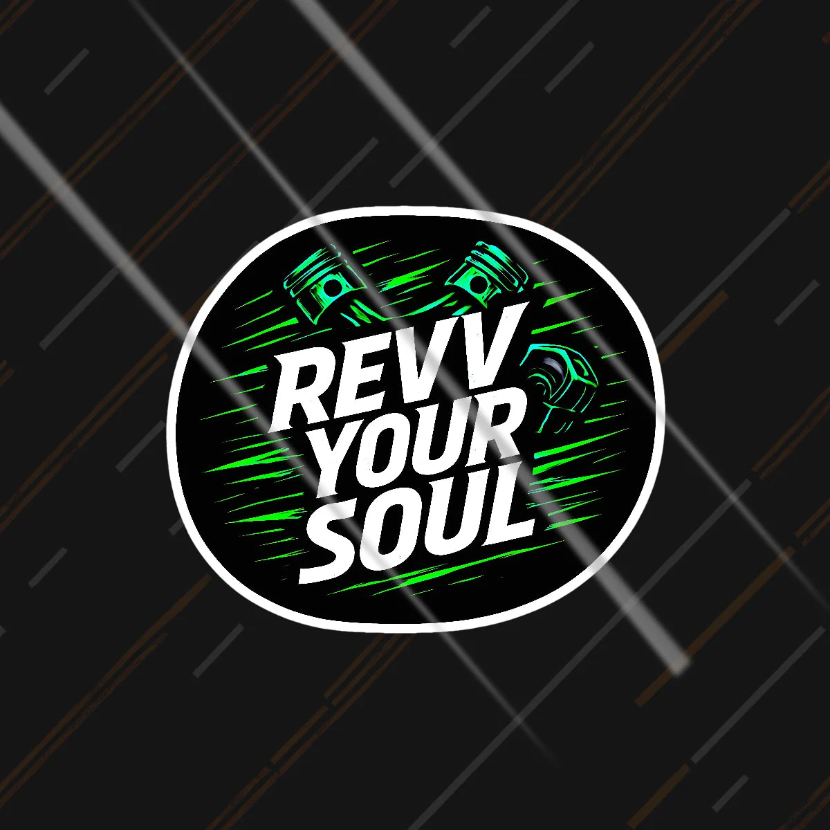 Revv Your Soul reflective sticker 3 inch glowing under headlights at night