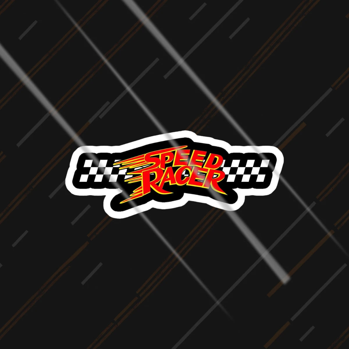 Speed Racer reflective sticker 3 inch glowing under headlights at night