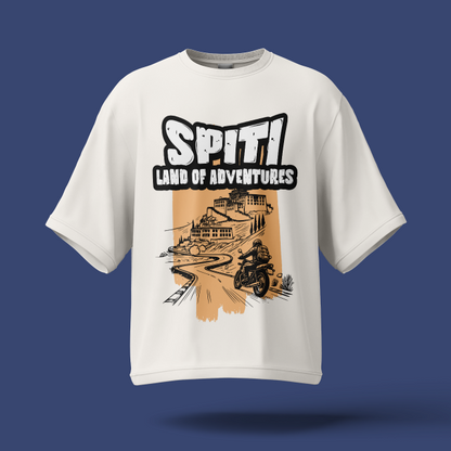 Spiti Land of Adventures t-shirt graphic winding road biker monastery design India