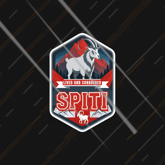 spiti valley sticker with mountain and ibex design for himalayan adventure riders